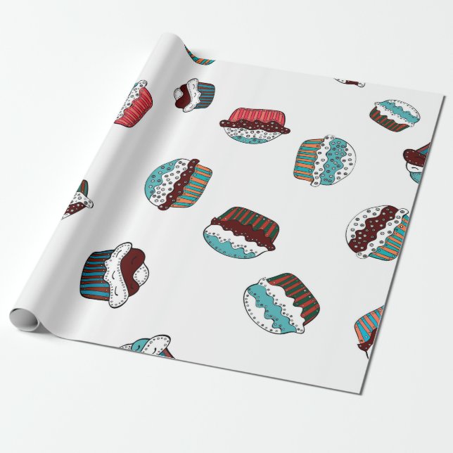 Papier Cadeau Muffin. Joyeux arrière - plan de cupcake d'anniver (Déroulé)