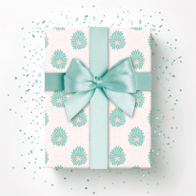 Papier Cadeau Mughal Bloom Dot in Teal and Flamingo (Créateur téléchargé)