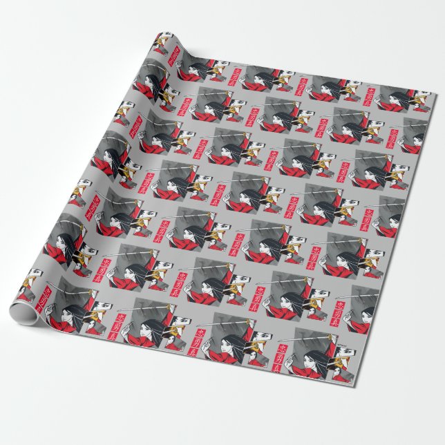Papier Cadeau Mulan avec panneaux illustrés d'épée (Déroulé)