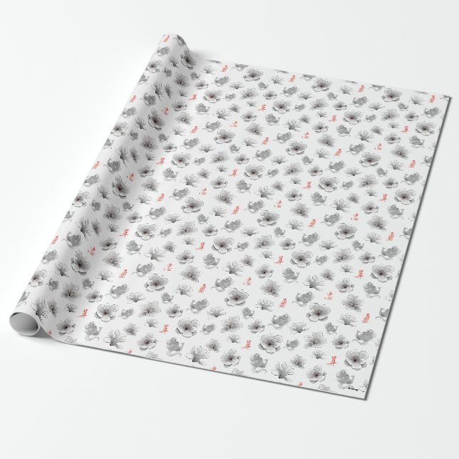 Papier Cadeau Mulan "Loyal Brave True" Fleur et Motif de l'espri (Déroulé)