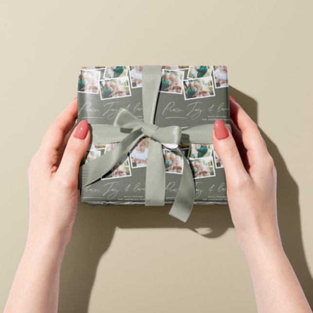 Papier Cadeau Multi photo moderne élégant script vert olive (Créateur téléchargé)