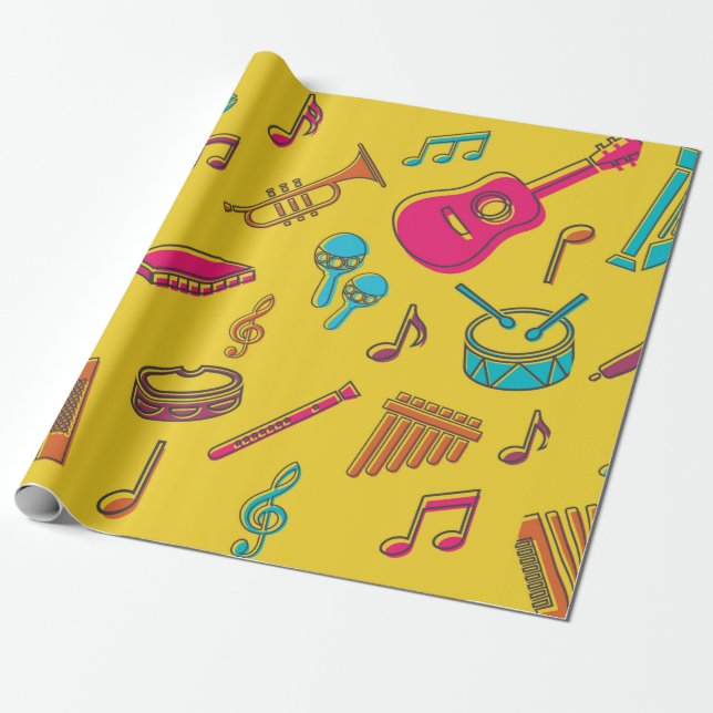 Papier Cadeau Musical instruments background. musical notes.  (Déroulé)