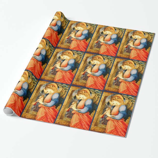 Papier Cadeau Musicien d'ange jouant Noël de flageolet (Déroulé)