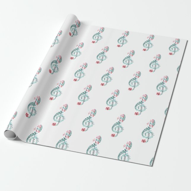 Papier Cadeau Musique Aquarelle à thème Motif Clé Treble (Déroulé)