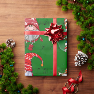 Papier Cadeau Musique de Noël avec de mignons Gnomes