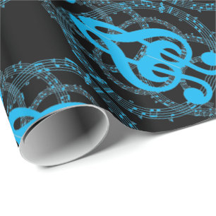 Papier Cadeau Musique d'image miroir noir et bleu