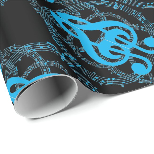 Papier Cadeau Musique d'image miroir noir et bleu (Coin rond)