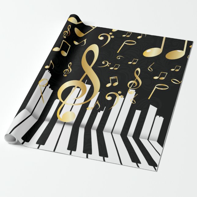 Papier Cadeau Musique Note élégante Clés de piano de luxe (Déroulé)