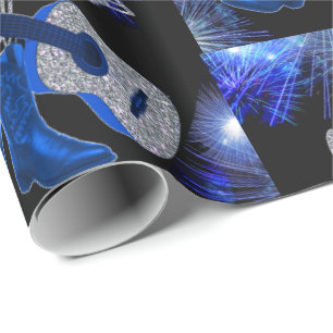 Papier Cadeau Musique Occidentale Guitare Bleue Et Bottes Cowboy