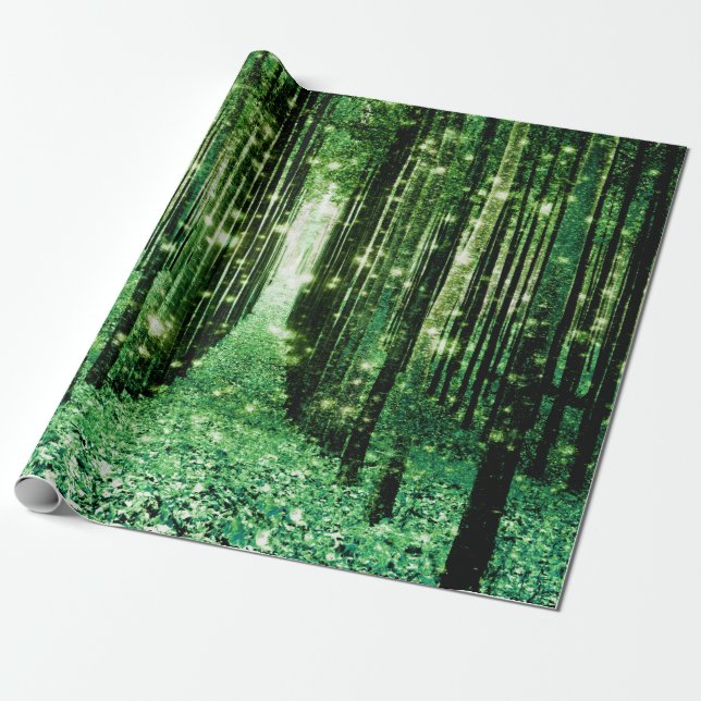 Papier Cadeau Mystère vert de la Forêt Magique (Déroulé)
