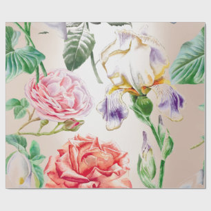 Papier Cadeau Nacré crémeux tropical en bon état floral de ro