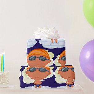 Papier Cadeau Nager Garçon en lunettes et Casquette de natation