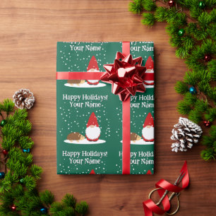 Papier Cadeau Nain de Noël avec hérisson dessin animé Noël
