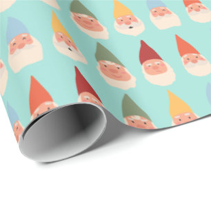 Papier Cadeau Nains de jardin fond bleu oeuf de robin