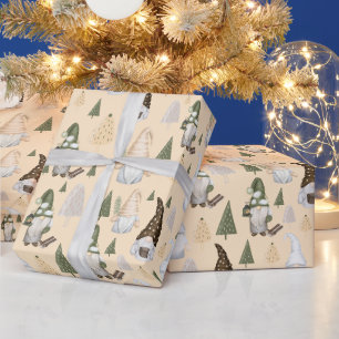 Papier Cadeau Nains de l'hiver Forêt Beige