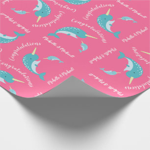 Papier Cadeau Narwhal Baby shower fille rose