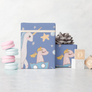 Papier Cadeau Narwhal Sirène Unicorn Dragon Pastel Personnalisé