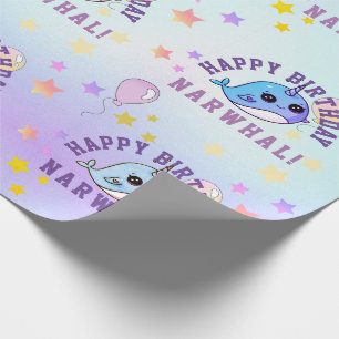 Papier Cadeau Narwhal Star Party Purple Blue Ombre Personnalisé
