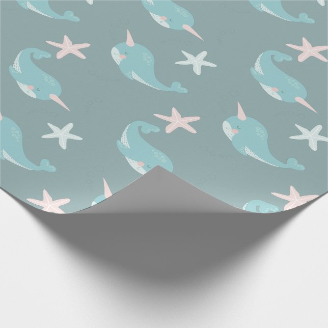 Papier Cadeau Narwhal & Starfish Motif Sea Green (Coin)