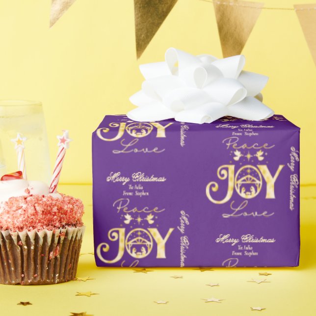 Papier Cadeau Nativité Christian Christmas P Gold Peace Joie Amo (Fête d'anniversaire)