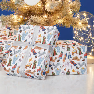 Papier Cadeau Nativité colorée de l'aquarelle Noël