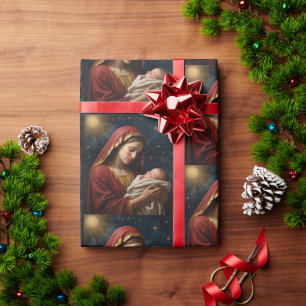 Papier Cadeau Nativité de Noël Vierge Marie & Jésus