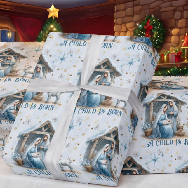 Papier Cadeau Nativity Personalize Text Baby Jesus Christmas (Créateur téléchargé)