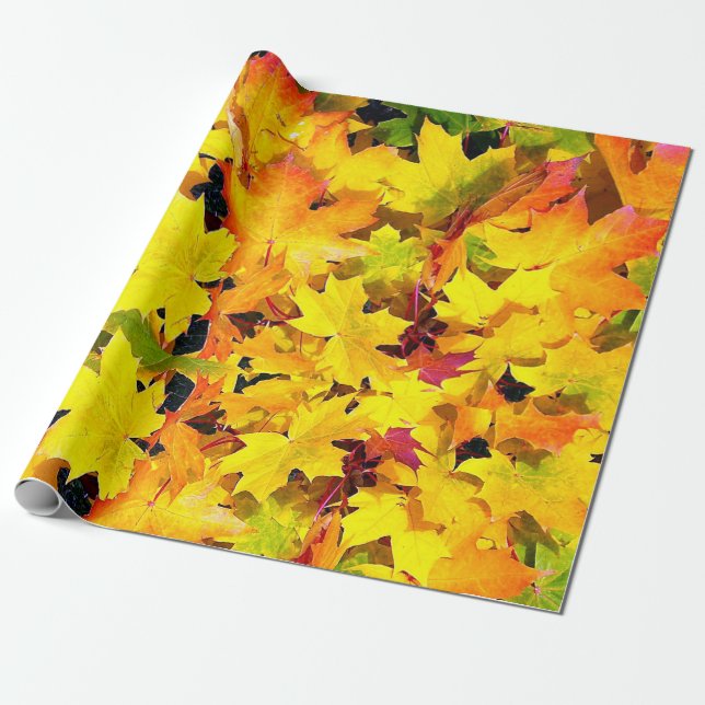 Papier Cadeau Nature Feuilles d'automne jaune orange rouge (Déroulé)