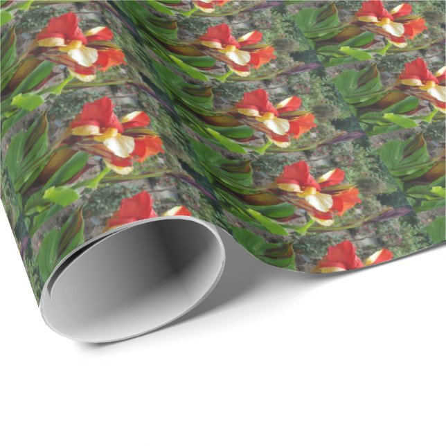Papier Cadeau Nature Fleur Rouge Photographie Florale (Coin rond)