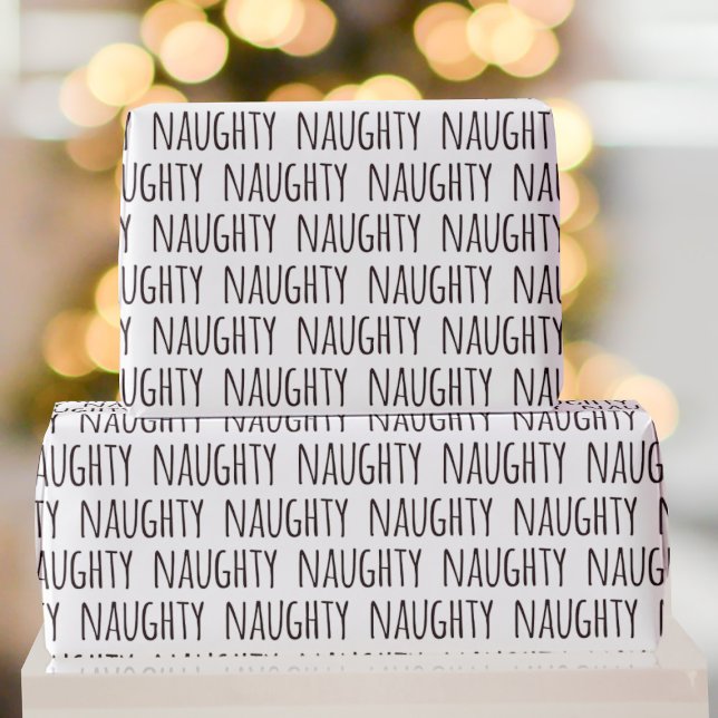 Papier Cadeau Naughty Black White Typographie Motif Noël (Naughty wrapping paper for naughty boys and girls)