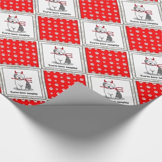 Papier Cadeau Naughty Devil Old English Sheepdog (Gris 1) (Coin)