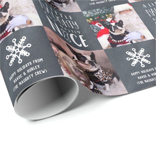 Papier Cadeau Naughty et Nice | Custom 2 Photo Pet Dog (Coin rond)