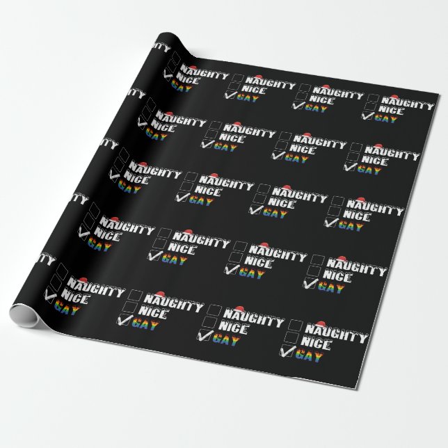 Papier Cadeau Naughty Nice Gay Rainbow Pride LGBT Noël Cadeau (Déroulé)