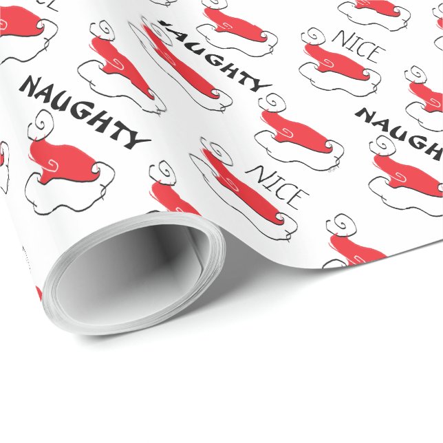 Papier Cadeau Naughty ou Nice Santa Hat (Coin rond)