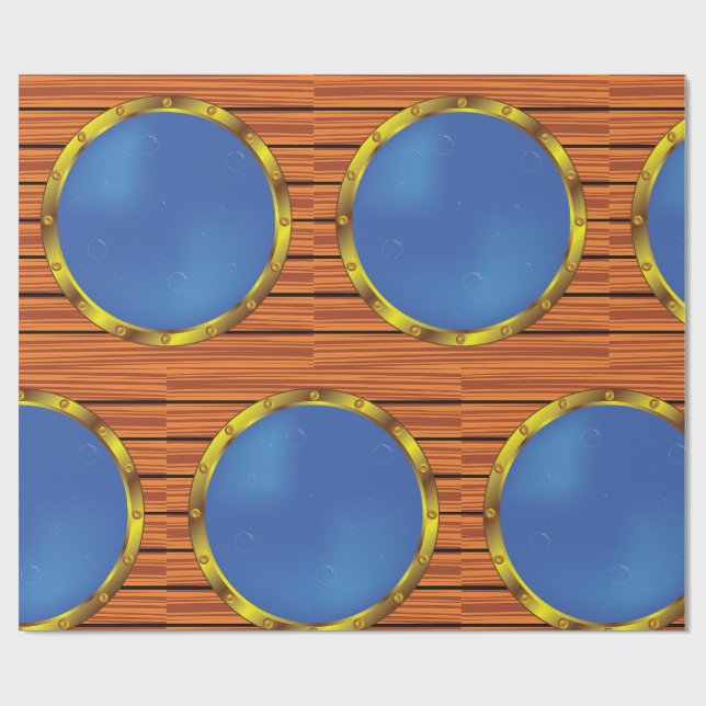 Papier Cadeau Nautical Ship Porthole Window with Blue Water (Plat)