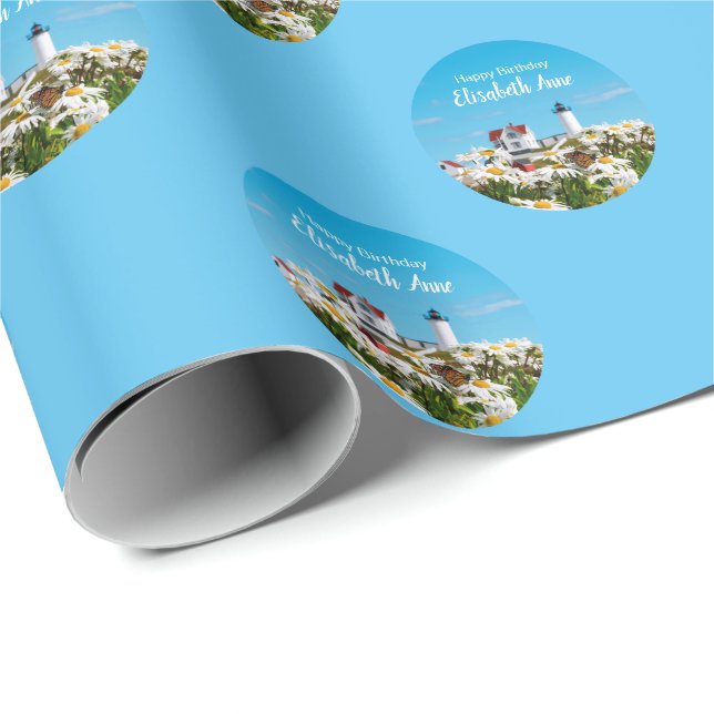 Papier Cadeau Nautique été Anniversaire Nubble Maine Phare (Coin rond)