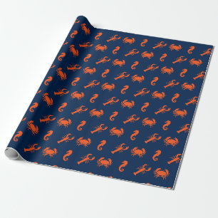 Papier Cadeau Nautique Sea Animaux motifs homard crabe hippocamp