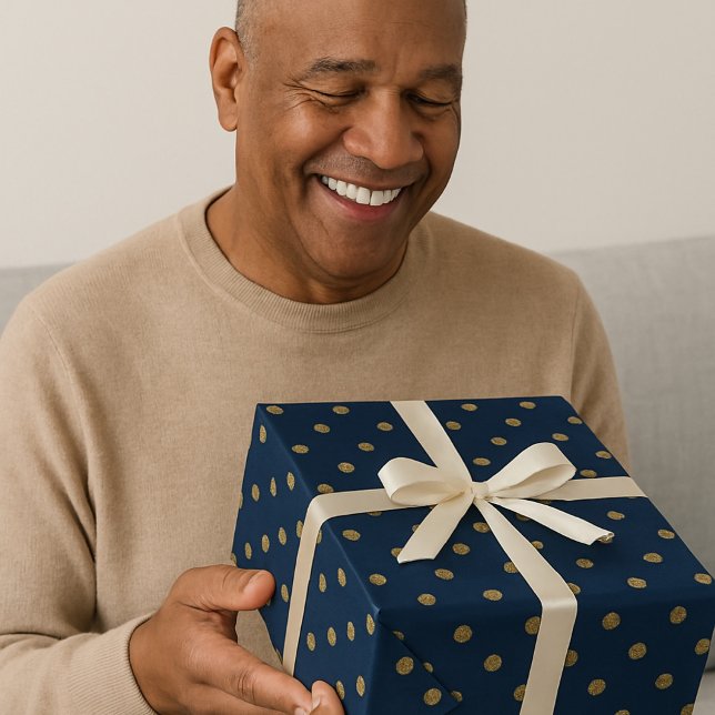 Papier Cadeau Navy et pois dorés Élégant  (Créateur téléchargé)