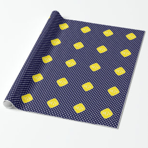 Papier Cadeau Navy White Polka Dots Yellow Quatrefoil 3 monogram