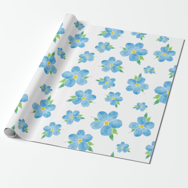 Papier Cadeau Ne m'oubliez pas Motif de fleurs d'aquarelle (Déroulé)