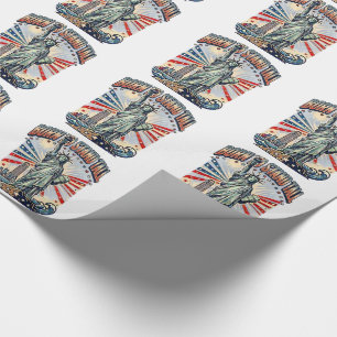 Papier Cadeau Né pour tenir tête - Statue patriotique vintage de