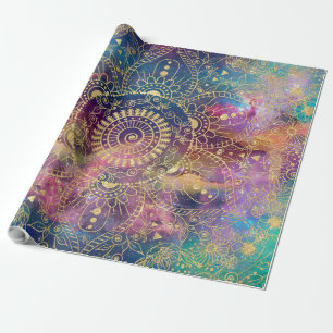 Papier Cadeau Nebula couleur or Mandala Aquarelle colorée