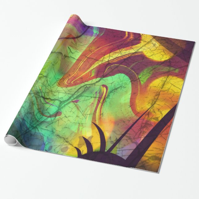 Papier Cadeau Nebula peinte - Opale de feu Abstrait (Déroulé)