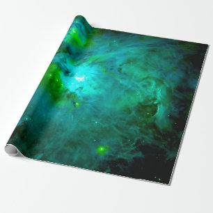 Papier Cadeau Nébuleuse d'Orion Vert Bleu Profond