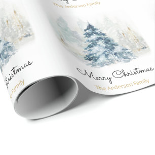 Papier Cadeau Neige de l'aquarelle des sapins de Noël neigeant d