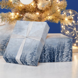 Papier Cadeau Neige de Noël dans la scène des arbres enveloppant