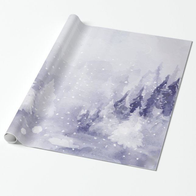 Papier Cadeau Neige du paysage hivernal violet (Déroulé)
