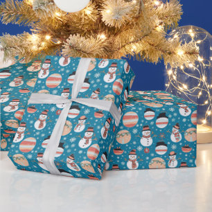 Papier Cadeau Neige et ornements de Noël Bleu Noël