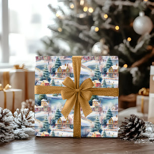 Papier Cadeau Neige hiver Nouvelle-Angleterre Village Noël