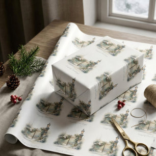Papier Cadeau Neige hiver scène Pine Lampe Aquarelle Noël